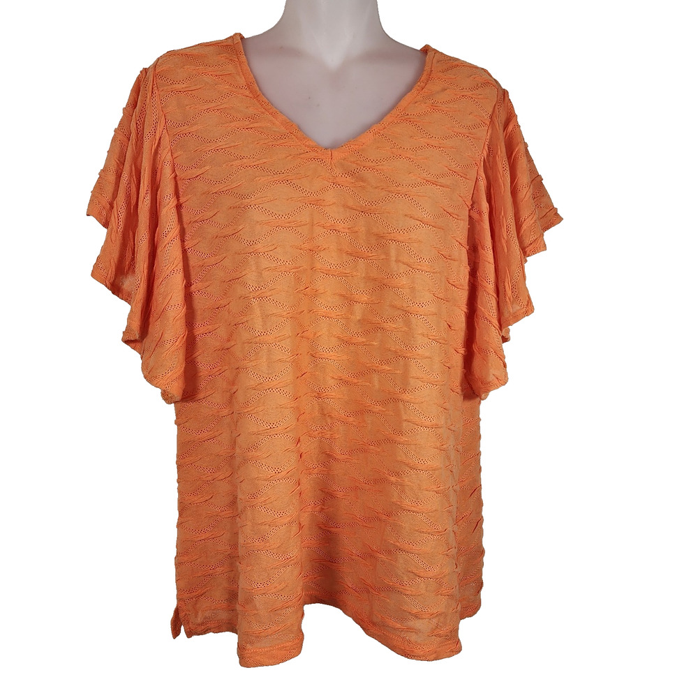 Belle by Kim Gravel Wave Pointelle Flutter Sleeve Top Bird Of Paradise M A636318